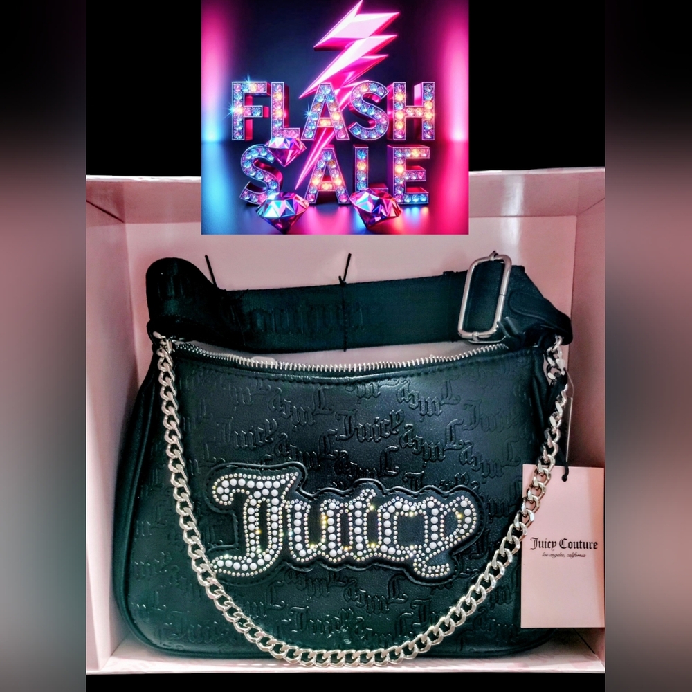 *🖤💎Juicy Couture*🖤💎 BLACK BLING, "STRING OF PEARLS" RHINESTONE SHOULDER BAG